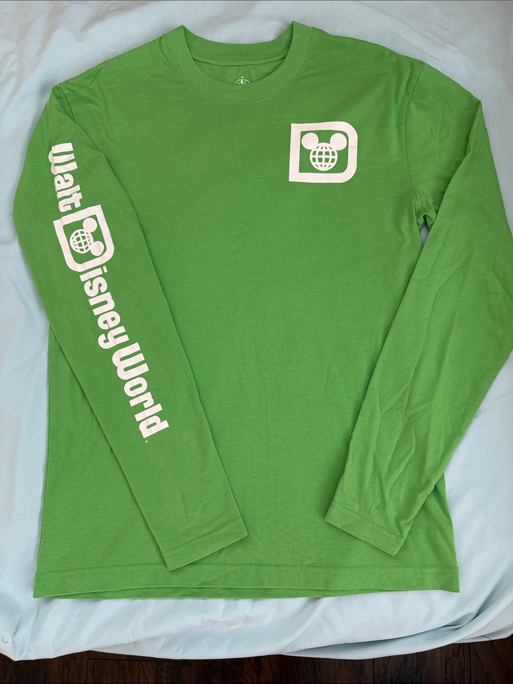 Disney Green Long Sleeve Tee with Walt Disney World Sleeve Logo